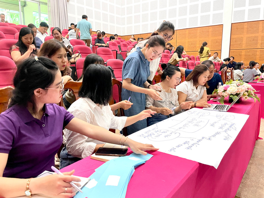 Các học viên chia nhóm thảo luận tại lớp học. Ảnh: Lam Nguyên Các học viên chia nhóm thảo luận tại lớp học. Ảnh: Lam Nguyên