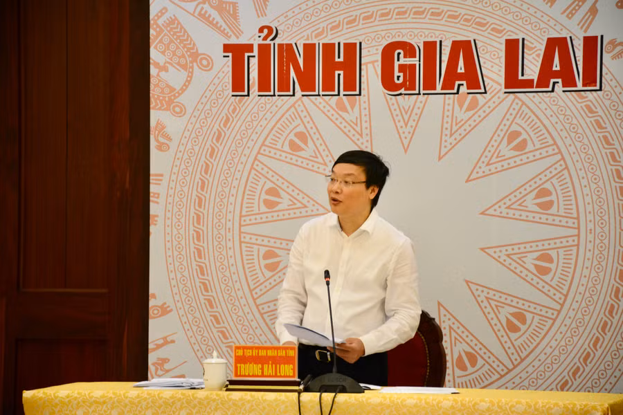 Chủ tịch UBND tỉnh Trương Hải Long phát biểu kết luận hội nghị. Ảnh: Lam Nguyên