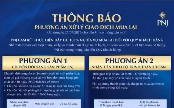 PNJ mua lại vàng bạc đá quý từ 15 -17 giờ mỗi ngày