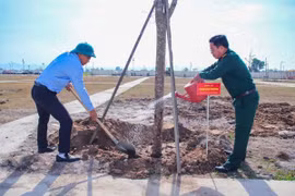 Các đại biểu tham gia trồng cây tại Trung tâm Văn hóa, thể thao xã Ia Hiao. Ảnh: ĐVCC