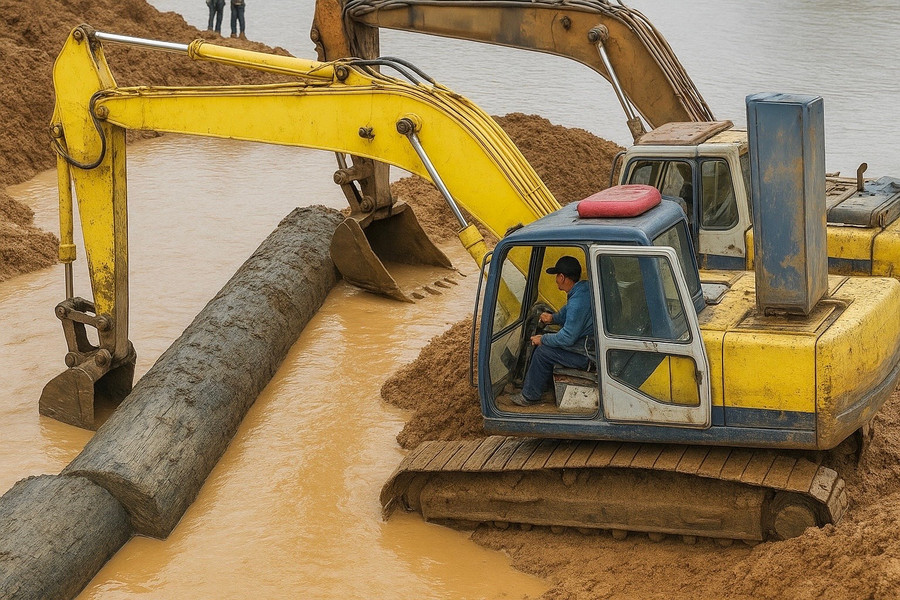 Hiện trường vụ khai thác gỗ trái phép tại bờ sông Ayun (xã Phú Thiện). Ảnh: Người dân cung cấp nguoi-dan-cung-cap.jpg