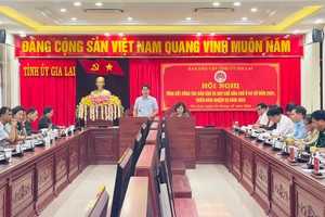 Quang cảnh hội nghị tại điểm cầu trụ sở Tỉnh ủy. Ảnh: P.D