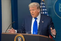 Tổng thống Mỹ Donald Trump phát biểu tại Nhà Trắng. Ảnh: THX/TTXVN phát