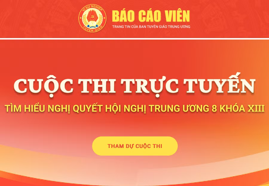 Cuộc thi trực tuyến tìm hiểu Nghị quyết Hội nghị Trung ương 8 khóa XIII được tổ chức trên Trang Thông tin điện tử tổng hợp Báo cáo viên. Ảnh nguồn baocaovien.vn