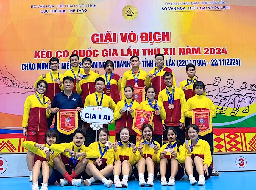 Đoàn Gia Lai giành được 1 huy chương vàng, 2 huy chương bạc và 8 huy chương đồng tại Giải Vô địch Kéo co quốc gia lần thứ XII năm 2024. Ảnh: Trường Phong