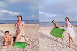 Thúy Ngân diện bikini khoe dáng nóng bỏng bên Jun Phạm