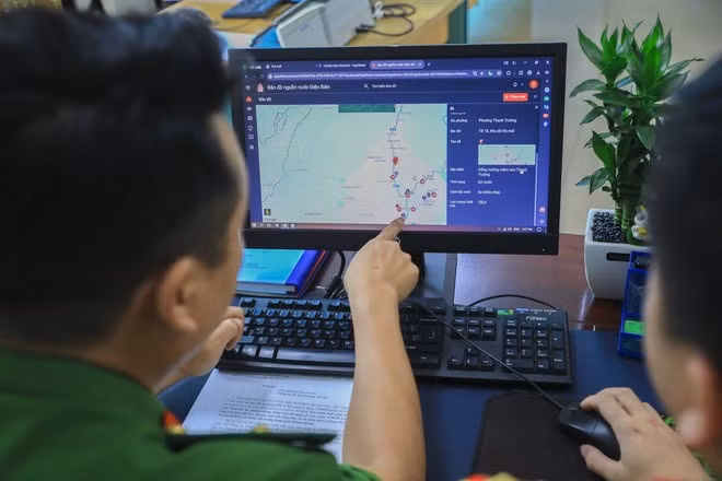 Số hóa bản đồ nguồn nước tỉnh Điện Biên phục vụ công tác chữa cháy. Ảnh: Xuân Tư/TTXVN