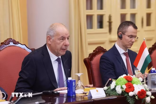 Tổng thống Hungary Sulyok Tamas phát biểu tại hội đàm. Ảnh: Lâm Khánh/TTXVN