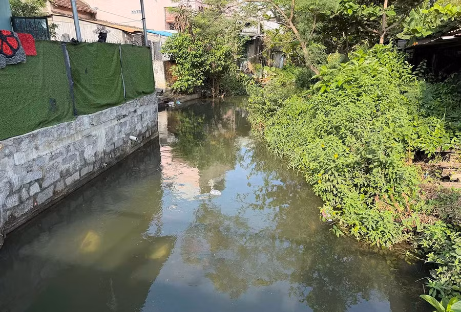 Đoạn kênh S4 qua tổ dân phố Trần Phú (phường Bình Định) đã sạch rác thải. Ảnh: N.C
