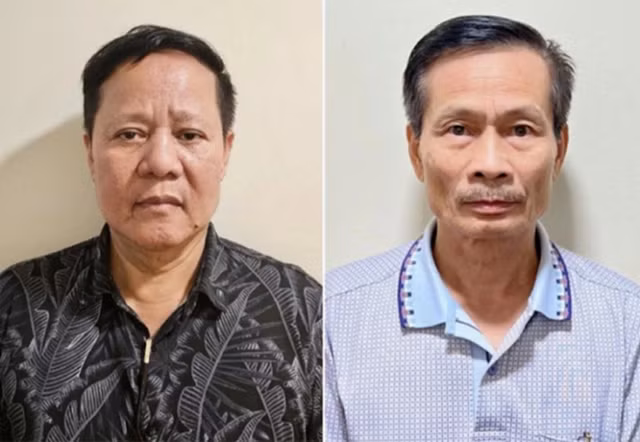 Hai bị can Đoàn Văn Huấn và Nguyễn Văn Chính, lãnh đạo Công ty Thái Dương