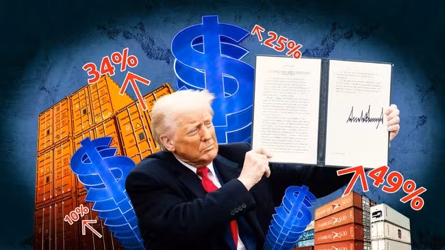 Thuế quan đối ứng do Tổng thống Mỹ Donald Trump công bố đã ảnh hưởng mạnh đến “túi tiền” của các tỉ phú thế giới. Ảnh: EPA