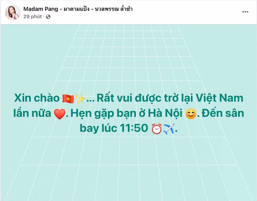 Thông báo của bà Madam Pang trên trang cá nhân. ẢNH: C.M.H