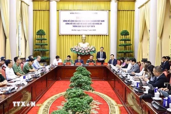 Quang cảnh buổi họp báo. (Ảnh: Minh Đức/TTXVN)