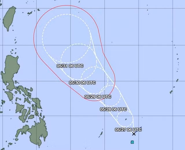 Sáng nay 26.5, một áp thấp nhiệt đới xuất hiện ở phía đông Philippines, dự báo sẽ mạnh lên thành bão trong những ngày tới. NGUỒN: JMA