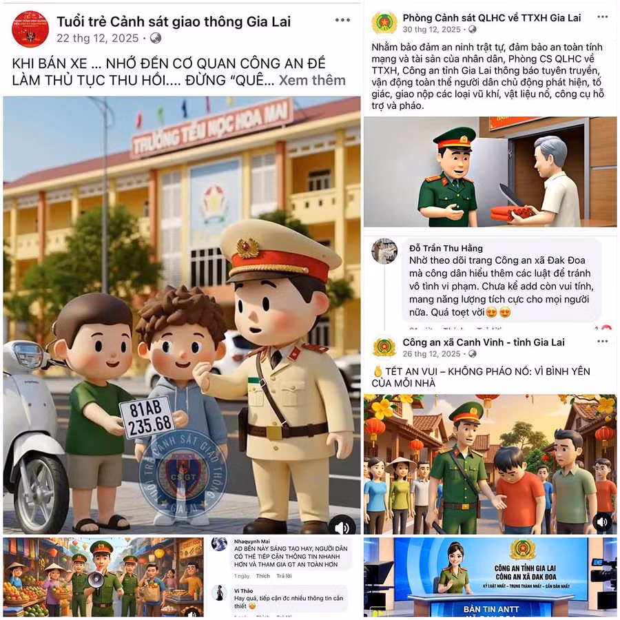 Cách tuyên truyền thông qua trợ lý AI với hình ảnh, trang phục Công an của các đơn vị đang tạo hiệu ứng lan tỏa tích cực, thu hút sự quan tâm và đồng thuận của người dân. Ảnh chụp từ Facebook.