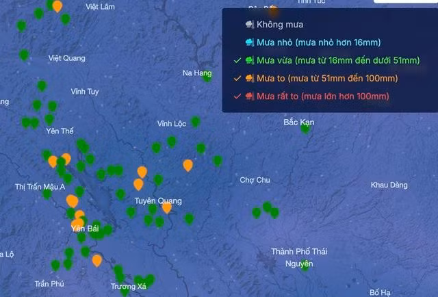 Nhiều khu vực ở trung du, miền Bắc đang có mưa lớn, nguy cơ xảy ra lũ quét, sạt lở đất. ẢNH: VRAIN
