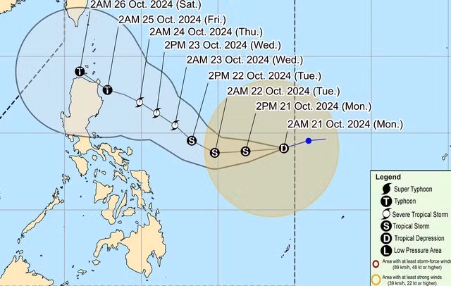 Áp thấp nhiệt đới Kristine được dự báo có thể mạnh lên thành bão. Ảnh: PAGASA