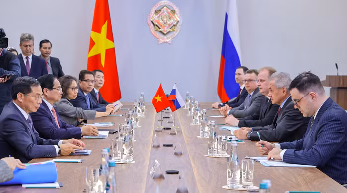 Thủ tướng Phạm Minh Chính gặp Thư ký Hội đồng An ninh Sergey Kuzhugetovich Shoygu. Ảnh: VGP