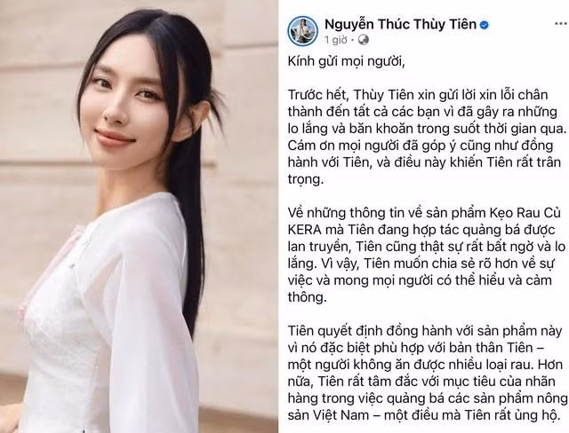Dòng chia sẻ của Hoa hậu Thùy Tiên giữa ồn ào. Ảnh: FBNV/Chụp màn hình
