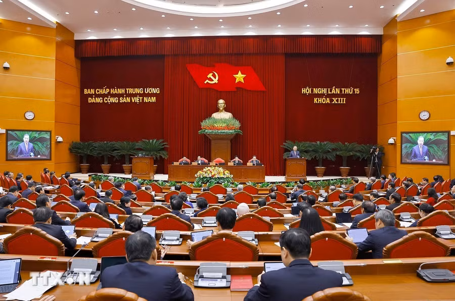Tổng Bí thư Tô Lâm phát biểu khai mạc Hội nghị lần thứ 15 Ban Chấp hành Trung ương Đảng khóa XIII. (Ảnh: Doãn Tấn/TTXVN)