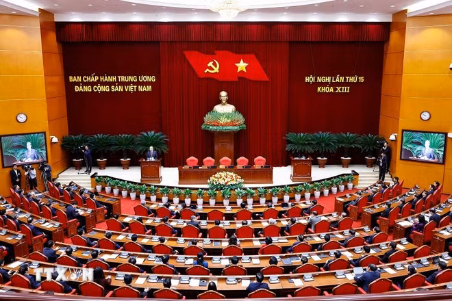 Tổng Bí thư Tô Lâm phát biểu bế mạc Hội nghị lần thứ 15 Ban Chấp hành Trung ương khóa XIII. (Ảnh: Thống Nhất/TTXVN)