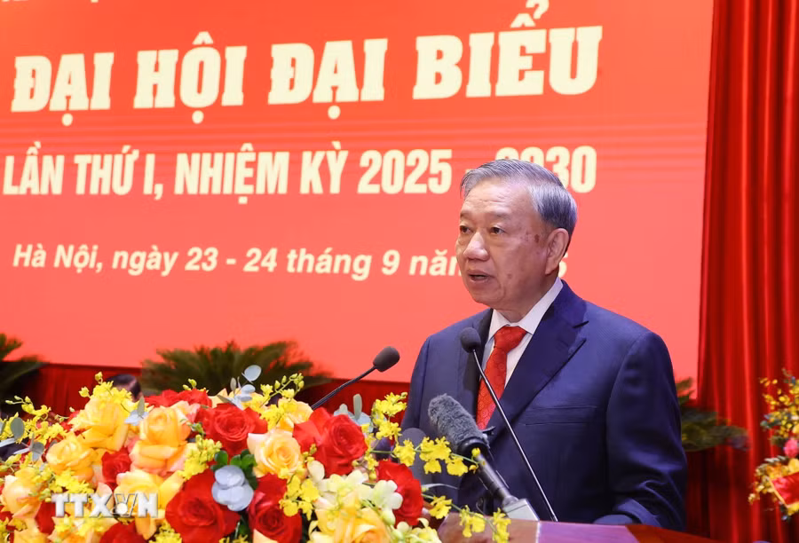 Tổng Bí thư Tô Lâm phát biểu chỉ đạo Đại hội. (Ảnh: Văn Điệp/TTXVN)