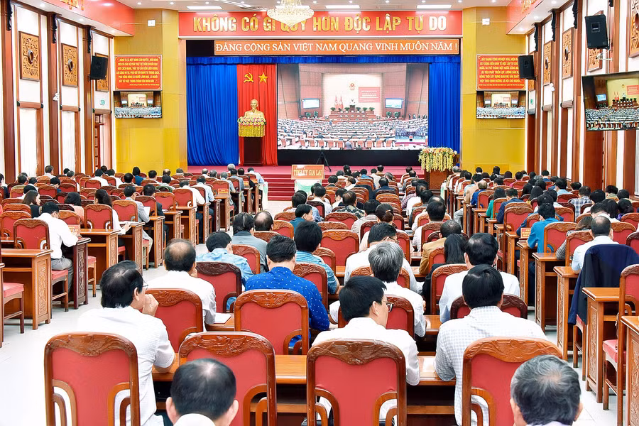 Quang cảnh hội nghị tại điểm cầu Hội trường 2-9. Ảnh: Đức Thụy