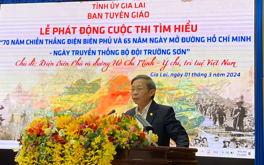 Trưởng ban Tuyên giáo Tỉnh ủy Huỳnh Thế Mạnh phát biểu tại lễ phát động cuộc thi. Ảnh: P.D Trưởng ban Tuyên giáo Tỉnh ủy Huỳnh Thế Mạnh phát biểu tại lễ phát động cuộc thi. Ảnh: P.D