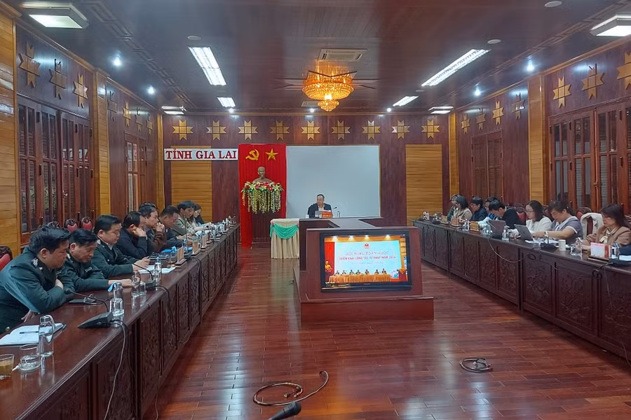 Hội nghị tổng kết công tác Tư pháp năm 2023 tại điểm cầu Gia Lai. Ảnh: T.D Hội nghị tổng kết công tác Tư pháp năm 2023 tại điểm cầu Gia Lai. Ảnh: T.D