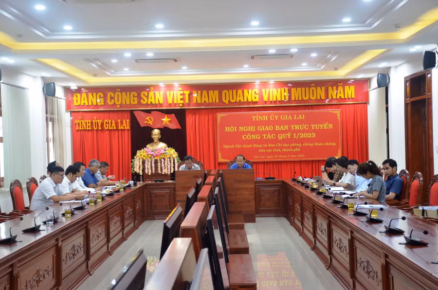 Quang cảnh hội nghị tại điểm cầu Gia Lai. Ảnh: VĨNH HOÀNG