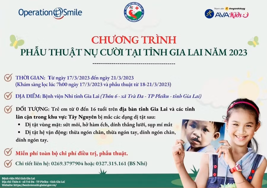 Thông tin Chương trình phẫu thuật nụ cười tại tỉnh Gia Lai năm 2023. Ảnh: Như Nguyện