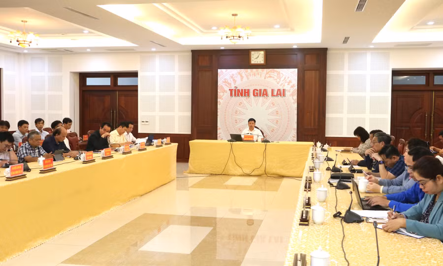 Quang cảnh hội nghị tại điểm cầu tỉnh Gia Lai. Ảnh: Quang Tấn
