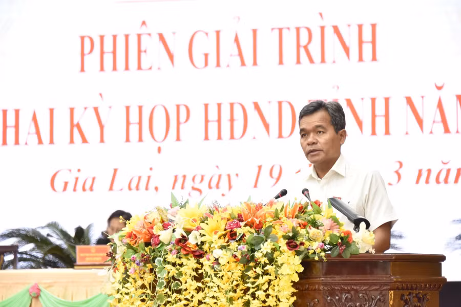 Ủy viên Ban Chấp hành Trung ương Đảng, Bí thư Tỉnh ủy, Chủ tịch HĐND tỉnh Hồ Văn Niên phát biểu khai mạc phiên giải trình. Ảnh: Đức Thụy