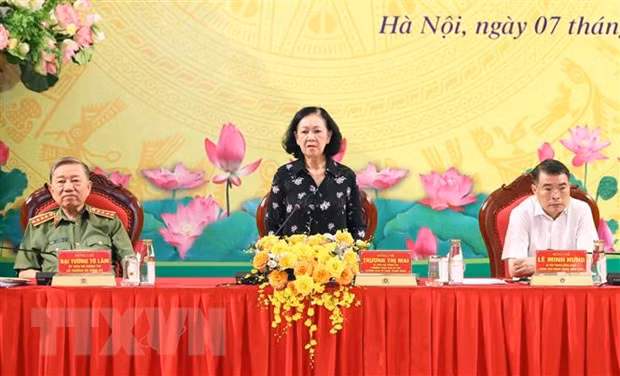 Ủy viên Bộ Chính trị, Thường trực Ban Bí thư, Trưởng Ban Tổ chức Trung ương Trương Thị Mai phát biểu chỉ đạo. (Ảnh: Phạm Kiên/TTXVN) Ủy viên Bộ Chính trị, Thường trực Ban Bí thư, Trưởng Ban Tổ chức Trung ương Trương Thị Mai phát biểu chỉ đạo. (Ảnh: Phạm Kiên/TTXVN)