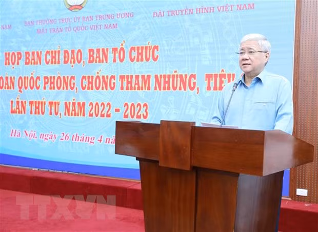 Chủ tịch Ủy ban Trung ương MTTQ Việt Nam, Trưởng Ban Chỉ đạo Giải báo chí Đỗ Văn Chiến phát biểu. (Ảnh: Minh Đức/TTXVN)