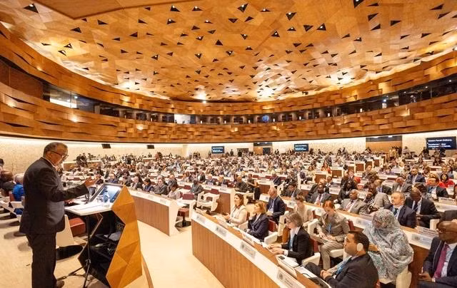 Ông Tedros phát biểu tại cuộc họp họp Đại hội đồng Y tế thế giới ở Geneva (Thụy Sĩ)