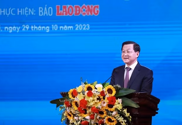 Phó Thủ tướng Chính phủ Lê Minh Khái phát biểu tại buổi lễ. (Ảnh: PV/Vietnam+)