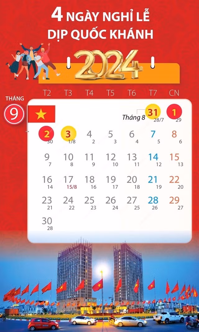 LỊCH NGHỈ TẾT NGUYÊN ĐÁN GIÁP THÌN, LỄ QUỐC KHÁNH NĂM 2024- Ảnh 3.