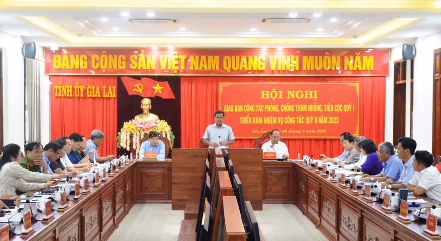 Quang cảnh hội nghị giao ban công tác phòng-chống tham nhũng, tiêu cực quý I và triển khai nhiệm vụ quý II-2023. Ảnh: Vĩnh Hoàng Quang cảnh hội nghị giao ban công tác phòng-chống tham nhũng, tiêu cực quý I và triển khai nhiệm vụ quý II-2023. Ảnh: Vĩnh Hoàng