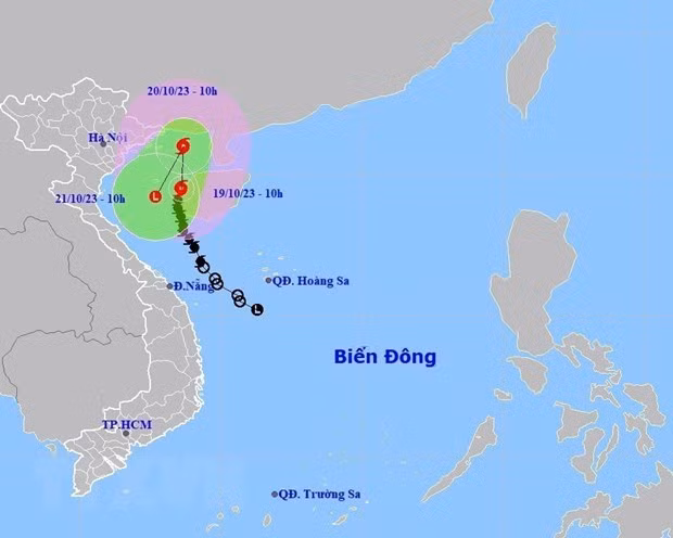 Hướng di chuyển của bão số 5. (Ảnh: TTXVN phát)