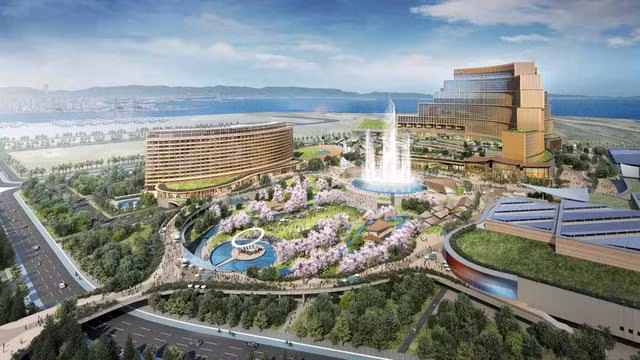 Mô hình khu phức hợp nghỉ dưỡng ở Osaka dự kiến khai trương vào cuối năm 2029. (Hình ảnh do MGM Resorts International và Orix cung cấp). Ảnh: NIKKEI ASIA