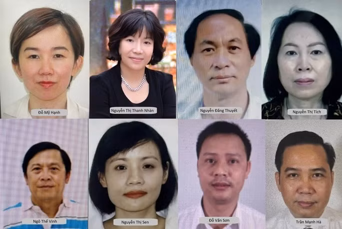 Bị cáo Nhàn và 7 bị cáo đang bỏ trốn. Ảnh: Bộ Công an.