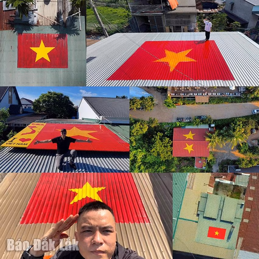 Các bạn trẻ tại Đắk Lắk hưởng ứng phong trào “Mỗi nóc nhà là một lá cờ Tổ quốc”.