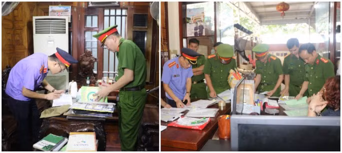 Cơ quan chức năng khám xét nơi làm việc của bị can Nguyễn Thị Hoan. Ảnh: Công an cung cấp