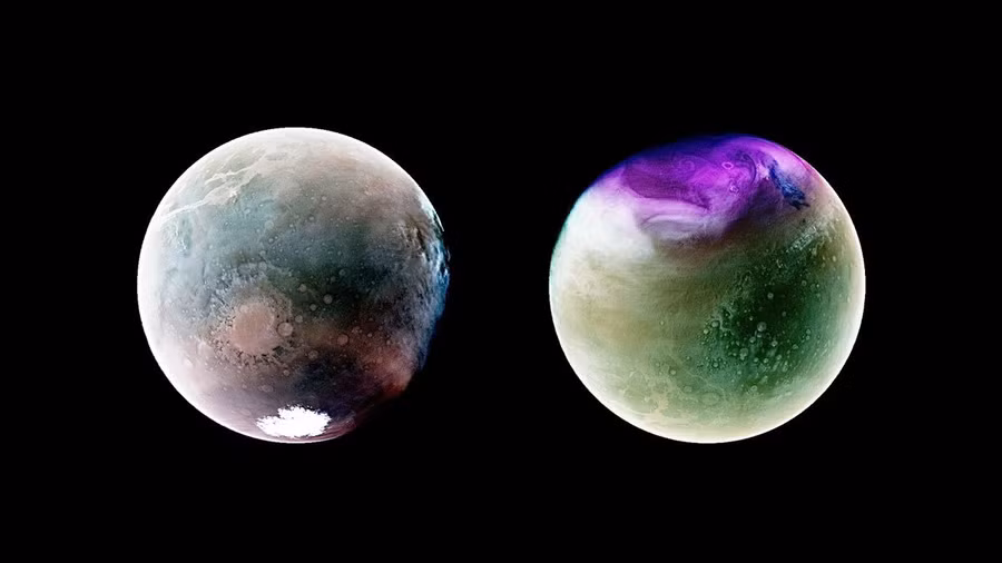 Sắc tím kì lạ trên sao Hỏa trong bức ảnh của tàu NASA. Ảnh: NASA