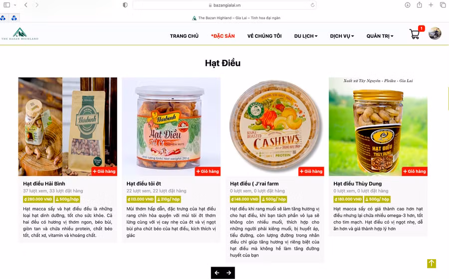 Một phần giao diện của website “The Bazan Highland Gia Lai-Tinh hoa đại ngàn”. Ảnh: Mộc Trà Một phần giao diện của website “The Bazan Highland Gia Lai-Tinh hoa đại ngàn”. Ảnh: Mộc Trà