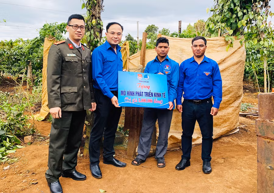 Tỉnh Đoàn, Hội LHTN Việt Nam tỉnh tặng mô hình sinh kế cho thanh niên khó khăn. Ảnh: Minh Nhật