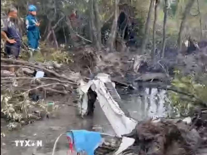 Hiện trường vụ tai nạn máy bay tại Bang Pakong, tỉnh Chachoengsao, Thái Lan, ngày 22/8/2024. (Ảnh: Bangkok Post/TTXVN) Hiện trường vụ tai nạn máy bay tại Bang Pakong, tỉnh Chachoengsao, Thái Lan, ngày 22/8/2024. (Ảnh: Bangkok Post/TTXVN)
