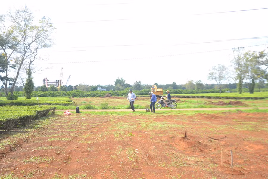 Tiến hành đo đạc, thi công đường hành lang kinh tế phía Đông tại thôn 3, xã Nghĩa Hưng, huyện Chư Păh. Ảnh: H.C