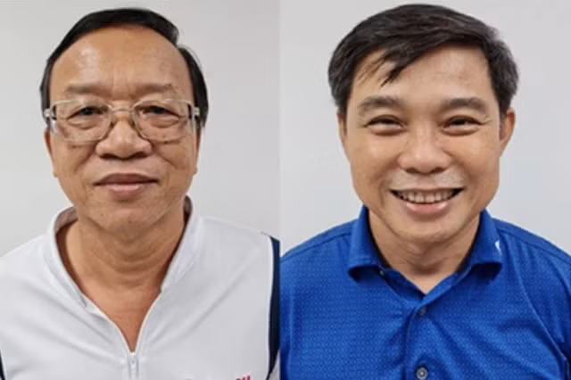 Ông Trần Ngọc Linh (nguyên giám đốc EVN Bình Thuận, trái) và ông Nguyễn Thành Ngôn (giám đốc EVN Bình Thuận). Ảnh: BCA